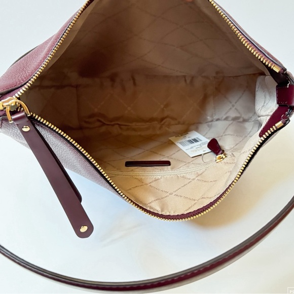 Michael Kors Dover Large Half-Moon Shoulder Hobo Leather Bag Oxblood - Picture 7 of 10